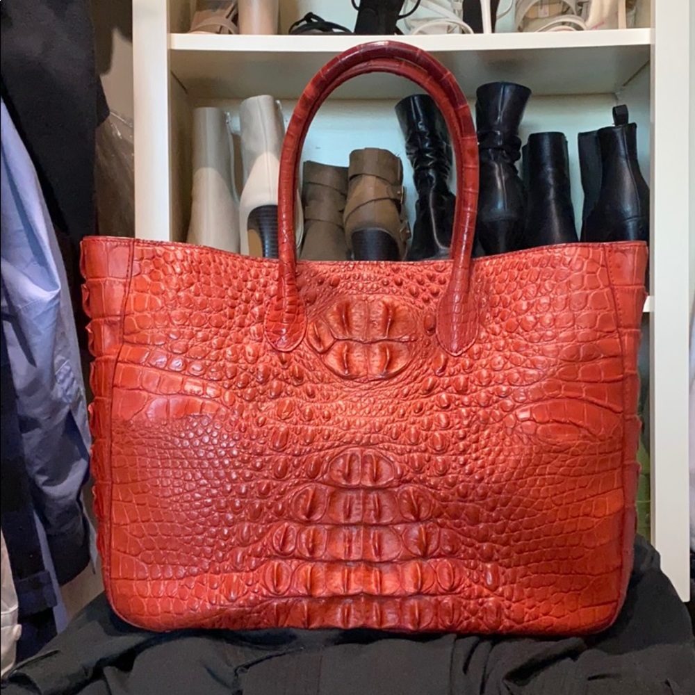 Burnt Orange Alligator Tote Bag
